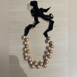J.Crew light pink pearl statement necklace w/ tie ribbon